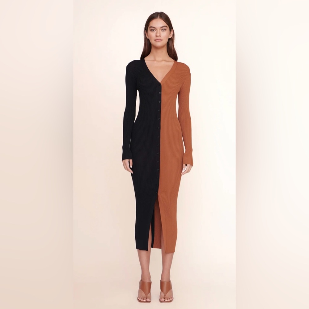 Staud shoko sweater dress tan and black, size S, pre-owned